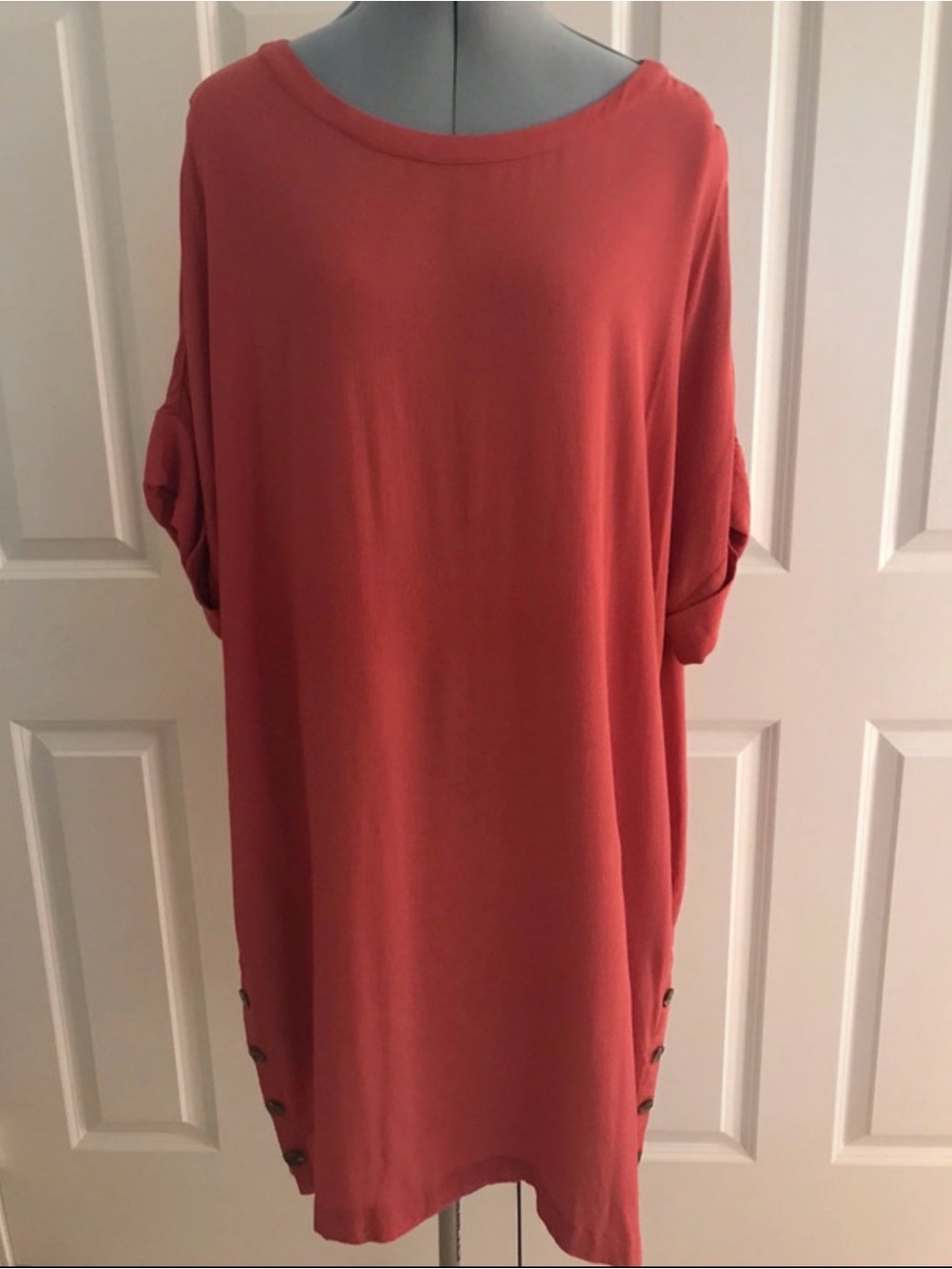 Madewell Coral Boatneck Tunic with Side Button Detail